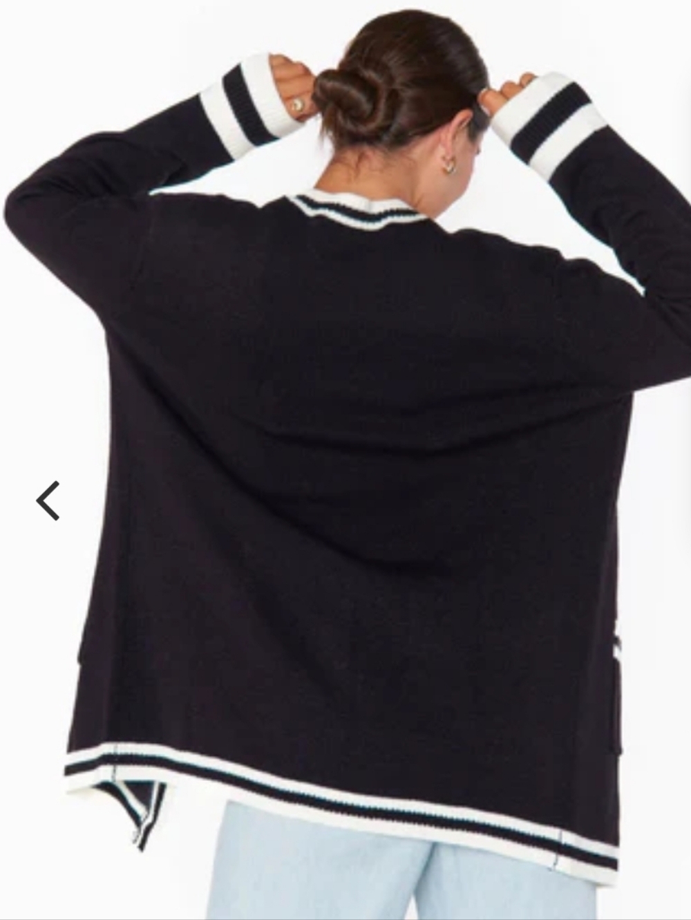 Show Me Your Mumu Lambert Cardigan | Black Varsity Stripe Knit XL - Picture 14 of 17
